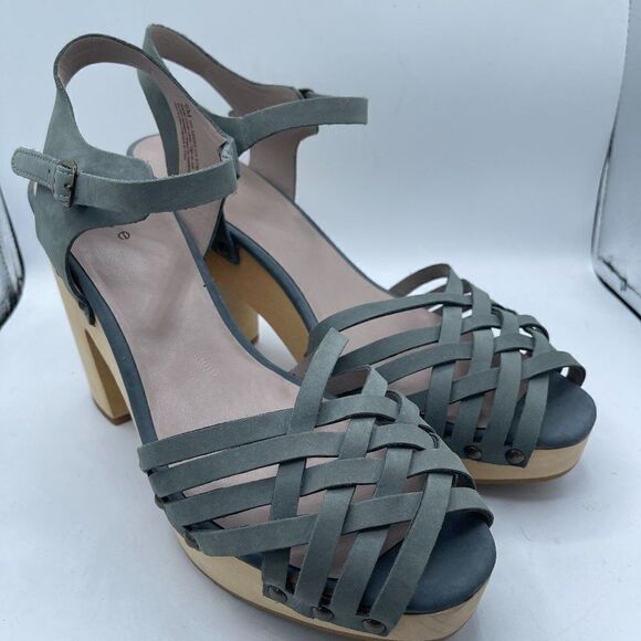 hinge Shoes - Hinge Parker Strappy leather wooden heel Dusty Blue Sandal 9